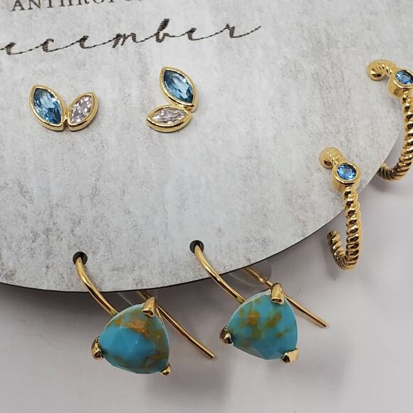 Anthropologie Set of four December birthstone turquoise earrings New with tags - Picture 4 of 8
